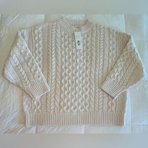 Amour Vert Hope Wool Fisherman Cable Sweater in Ivory - NWT